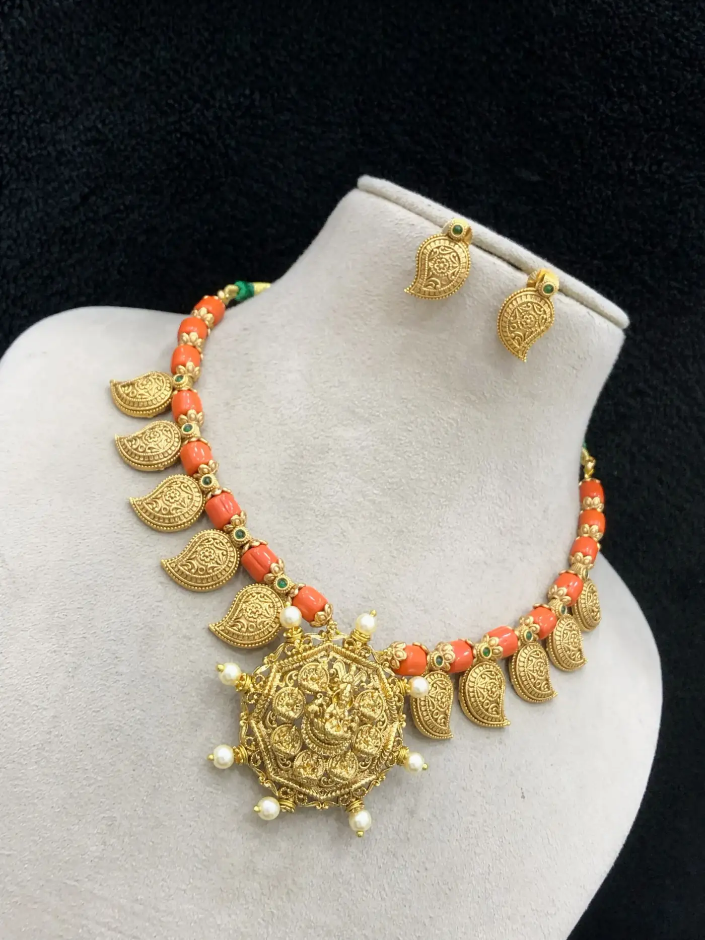 Coral Mango Lakshmi Necklace Set